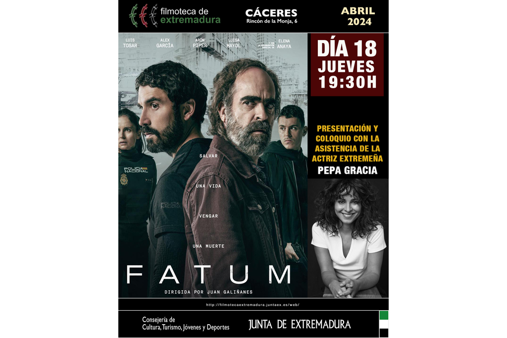 La actriz extremeña Pepa Gracia participa en la presentación y coloquio de la película 'Fatum' en la Filmoteca y en un encuentro con alumnos de la ESAD