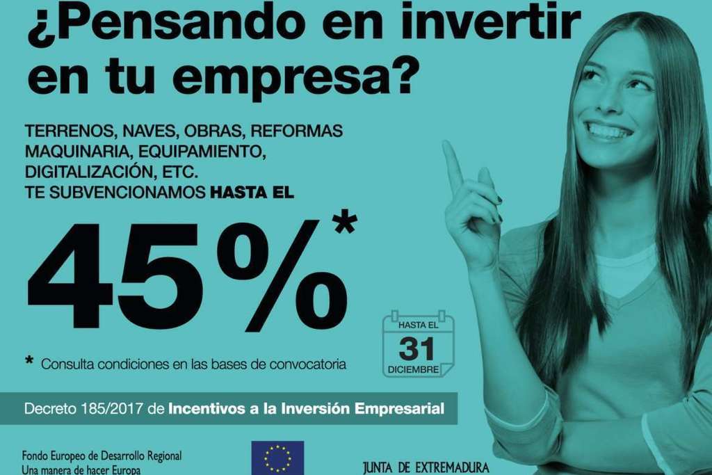 Las empresas extremeñas pueden solicitar hasta el 31 de diciembre las ayudas de incentivos autonómicos a la inversión empresarial