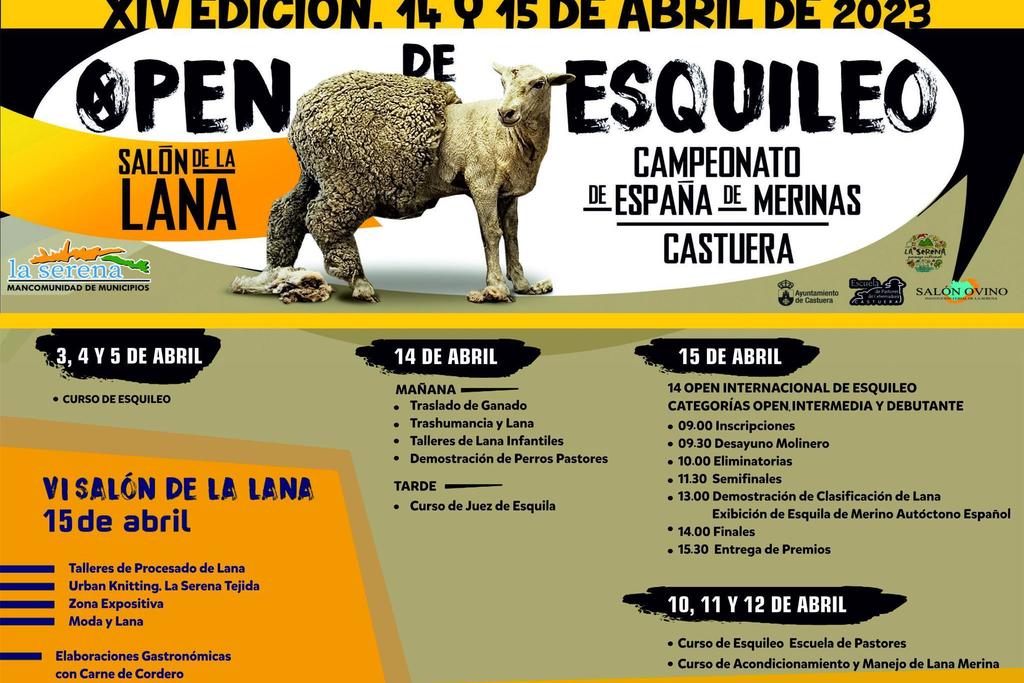 Los días 14 y 15 de abril se celebrará en Castuera la XIV edición del Campeonato de España de Esquileo de Merinas y el VI Salón de la Lana