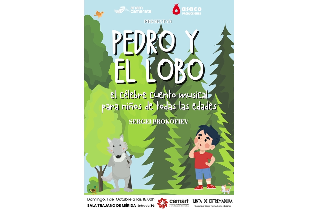 La Sala Trajano programa 'Pedro y el lobo', un espectáculo de música y clown a cargo de Anam Camerata y Asaco Producciones